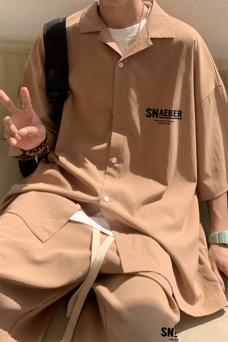 港风23夏季印花开衫翻领短袖T恤百搭休闲短裤套装TZ6991P65控98,男装牛仔裤,电商A268A