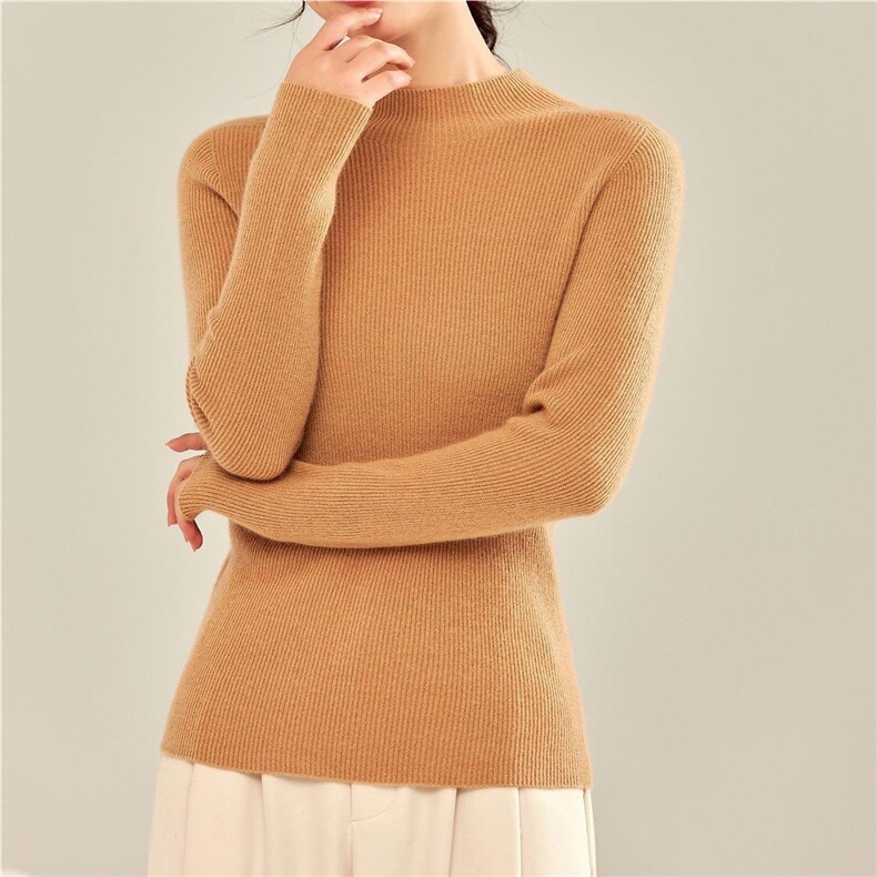 【重磅羊绒】半高领抽条修身山羊绒衫打底衫针织衫1251，女装羊绒衫，卓冠羊绒