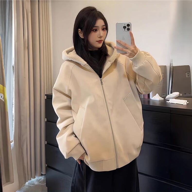 毛领皮衣棉服男女款冬季加棉棒球服外套美式高级感棉衣夹克,男装夹克,星座506A
