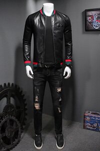 728 春秋季新款潮流棒球领小蜜蜂皮衣外套M-4XL P210图片
