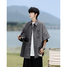 8XL-M泡泡纱盐缩肌理短袖衬衫男夏季冰丝外套防晒衬衣DC28011P36，男装衬衫，电商B312