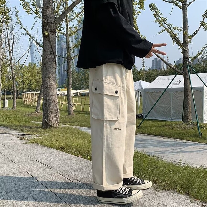 工装裤男韩版潮流大口袋2023秋季新款ins宽松百搭休闲裤K2337-P32,男装休闲裤,星座412