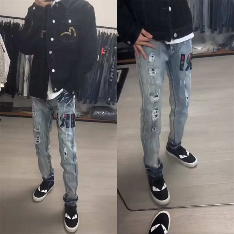 美式高街新款牛仔裤男女百搭网红同款潮流休闲修身ZAM21P55,男装牛仔裤,星座1112-1