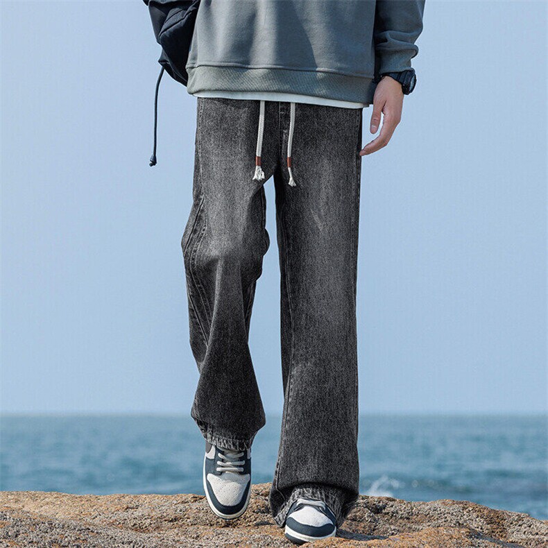 美式微喇牛仔裤男春季高街潮牌宽松直筒裤潮流拖地裤Z9851-P40特图片