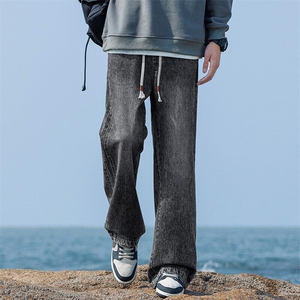 美式微喇牛仔裤男春季高街潮牌宽松直筒裤潮流拖地裤Z9851-P40特图片