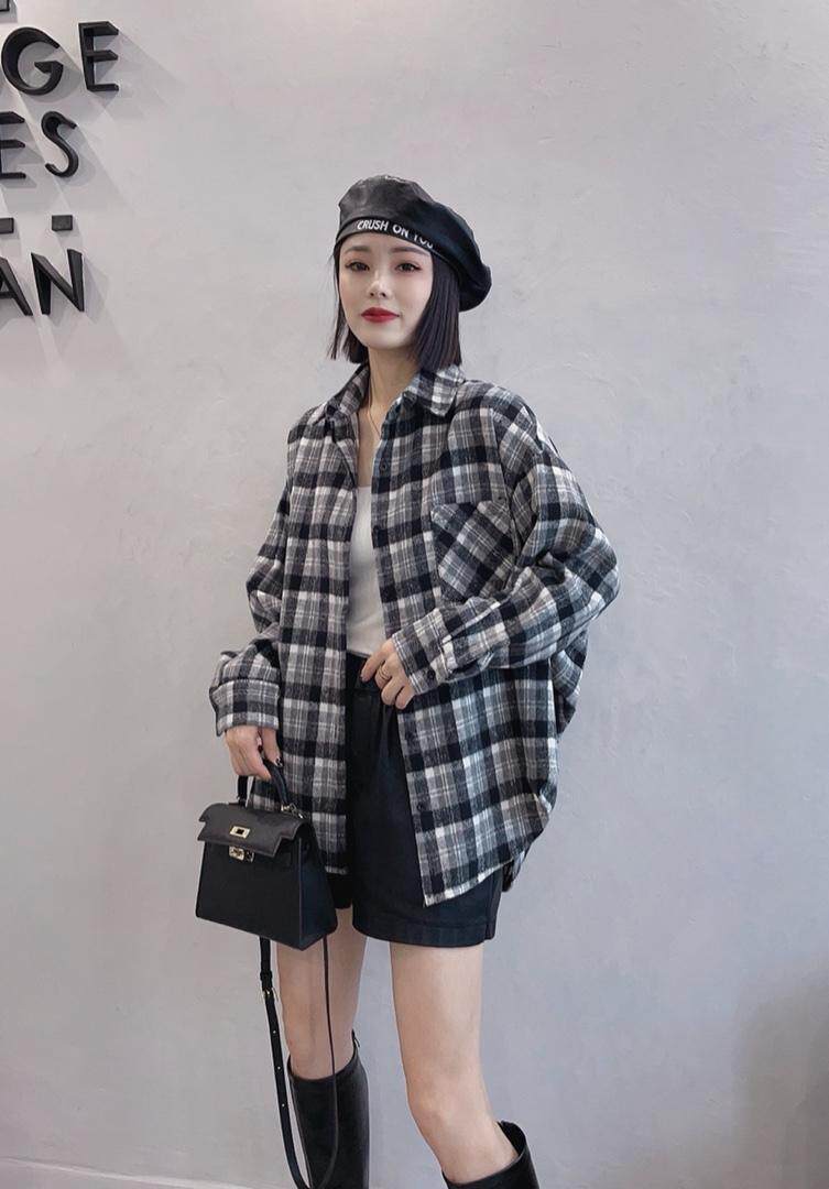 磨毛格子衬衫，女装衬衫，衣香丽舍