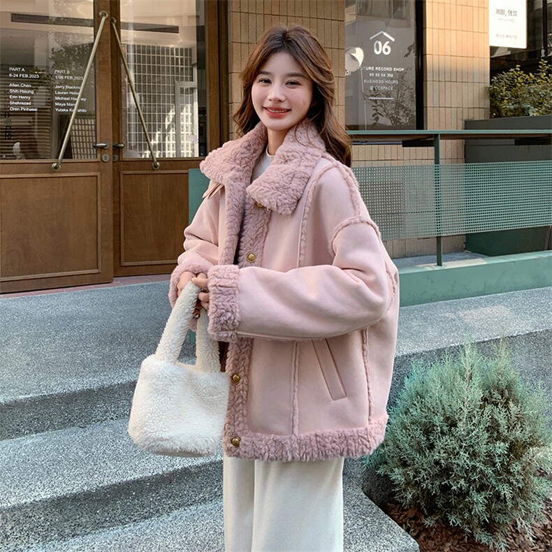 新品现货立领粉色皮毛一体外套2C032196P195K288,女装棉衣/棉服,2C032