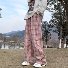 2024春季新款毛呢刺绣格子休闲裤直筒慵懒风阔腿裤现货K7671-P37，男装休闲裤，星座512-3