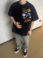 万针全刺绣工艺得物抖音高品质260克纯棉双纱美式高街短袖T恤P33，男装T恤，电商A486-1