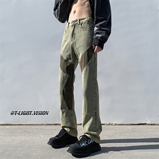 B221美式ins高街小众拼接修身小脚牛仔裤LK23038-P65控88，男装牛仔裤，电商B221