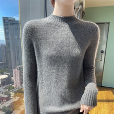 100%纯羊毛衫女一线成衣半高领针织衫毛衣宽松羊绒衫长袖打底上衣，女装羊毛衫，美轩羊绒