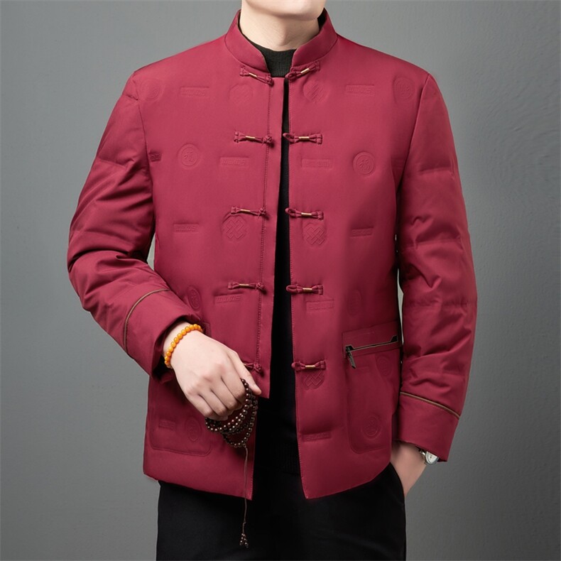 唐装男中老年爸爸羽绒服套装风90%白鸭羽绒服外套TR2310-P180，男装羽绒服，星座1105-3