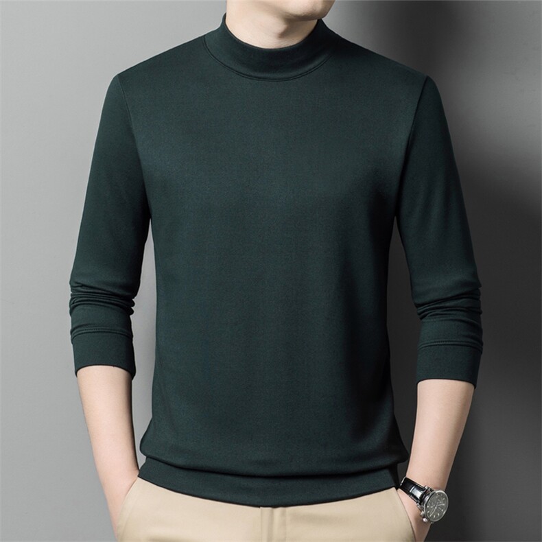 春秋季长袖T恤半高领打底衫男士中领卫衣纯色简约潮流体恤韩版男，男装T恤，钱塘6003（原4033）