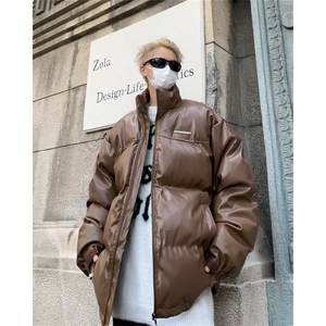 美式复古设计感PU皮棉衣男2024冬季加厚立领棉服外套 W8036-P85图片