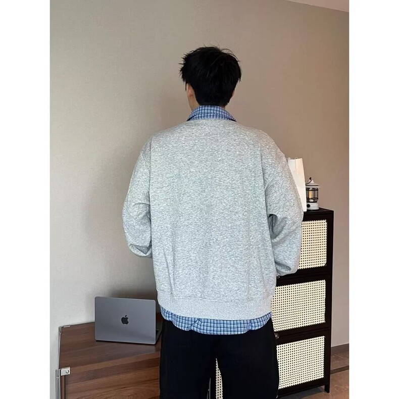 春季新款假两件格子情侣装衬衫领针织衫拼接休闲百搭外套,男装针织衫/毛衣,星座218-8