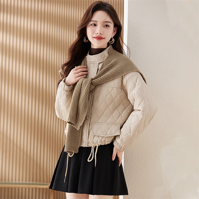 菱格皮衣棉服女短款秋冬季2023新款小个子派克服加绒外套轻薄棉衣,女装棉衣/棉服,江南女神