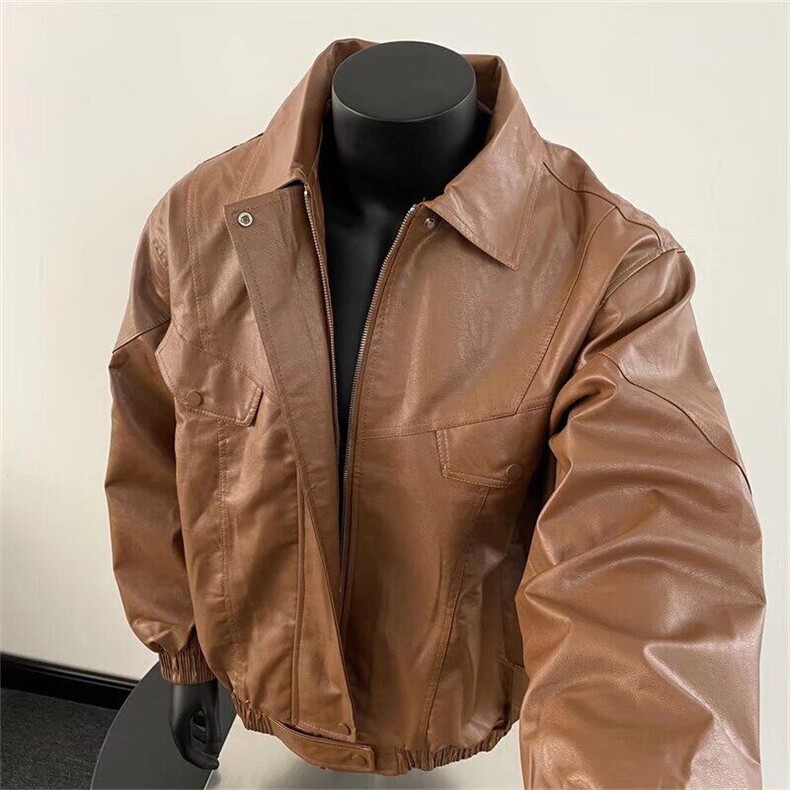 W9081-P78自家图现货春季新款美式复古PU皮外套机车风上夹克,男装夹克,星座1608-2