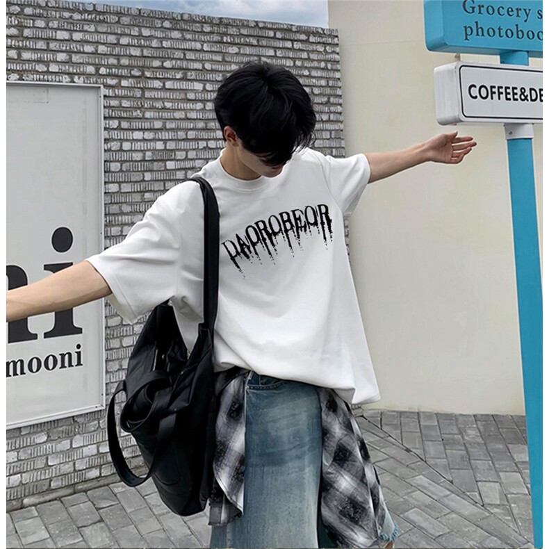 抖音得物供货210克现货宽松纯棉美式潮牌印花落肩袖纯棉T恤AT2187图片