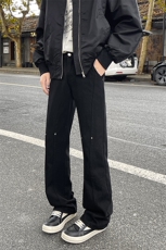 秋季美式高街牛仔裤男显瘦微喇直筒休闲拼接铆钉拉链长裤KZ027P65，男装牛仔裤，电商B312