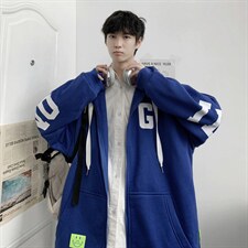 A2018-A18P75宽松潮港风卫衣春秋情侣外套连帽开衫加厚印字母卫衣，男装卫衣，星座1109-2