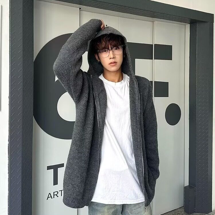慵懒连帽开衫毛衣男士冬季潮牌慵懒风宽松针织衫外套MZ841-P56,男装针织衫/毛衣,星座412-3