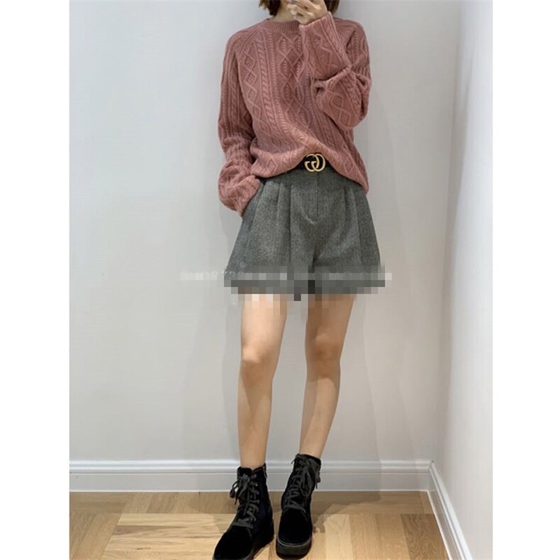 秋冬季新款舒适显瘦时尚百搭反袖圆领扭花羊毛套头衫,女装羊毛衫,恒恩羊绒