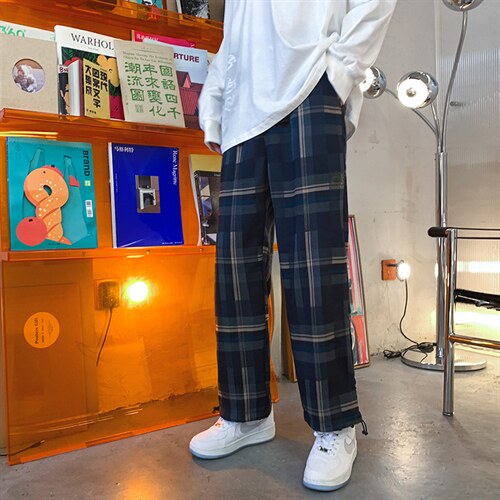 K3101-P45秋季港风格子潮流宽松百搭男女情侣休闲运动长裤控58,女装休闲裤,电商A009A（原A058A）