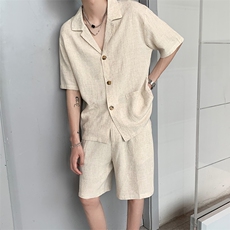 8XL-M特大码风男装棉麻亚麻套装七分袖五分裤TZ101P110控138，男装休闲套装，电商D206-1