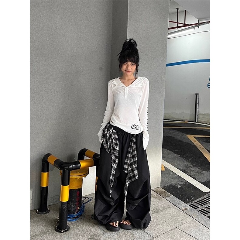美式复古可拆卸屁帘休闲伞兵裤女街头宽松爵士阔腿裤L90377-P50,男装休闲裤,星座1008