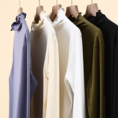 芷墨2021新款秋冬新款时尚经典百搭荷叶边打底衫上衣，女装针织衫/毛衣，芷墨服饰