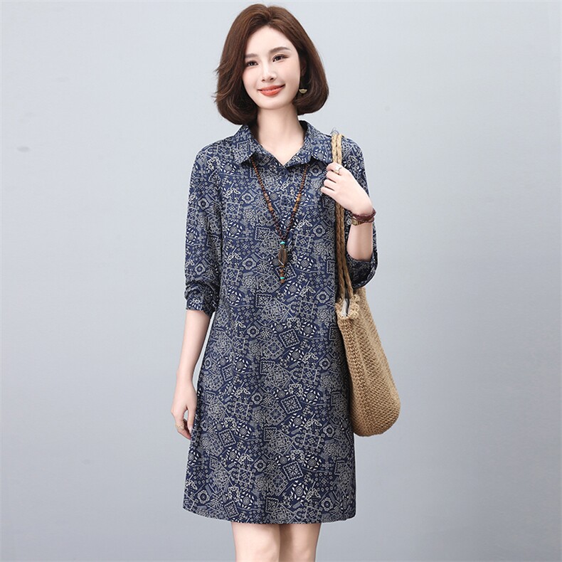 2025春秋季时尚简约大方气质优雅复古花显瘦休闲连衣裙,女装连衣裙,独衣靓