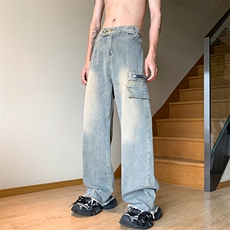 夏季日系直筒工装牛仔裤男美式高街潮牌ins宽松休闲裤K7083-P42，男装牛仔裤，星座512-4