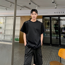 夏季小众金属半环设计感短袖T恤男宽松休闲简约痞帅半袖男600-P80，男装T恤，电商A345
