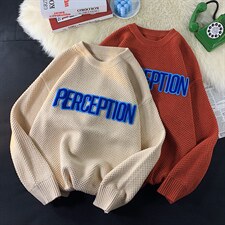 秋季贴标字母华夫格针织打底男士圆领套头毛衣 MY1002 P85限108图片