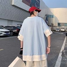 夏季港风假两件短袖T恤男宽松痞帅百搭休闲五分袖上衣，男装T恤，星座410-7