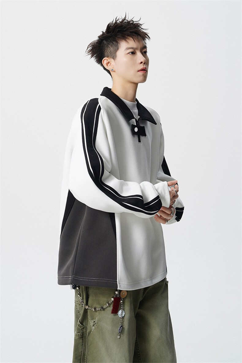 可二开半拉链拼接设计卫衣M-5XL大码POLO衫翻领T恤WY78116P65控98,男装Polo衫,星座226-1