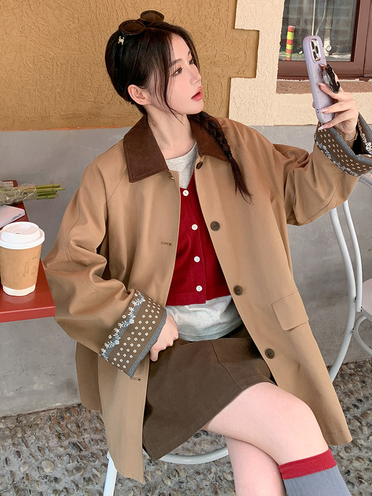 风衣女中长款2025年秋秋新款时尚百搭撞色拼接小个子时髦休闲外套,女装风衣,蝶眷
