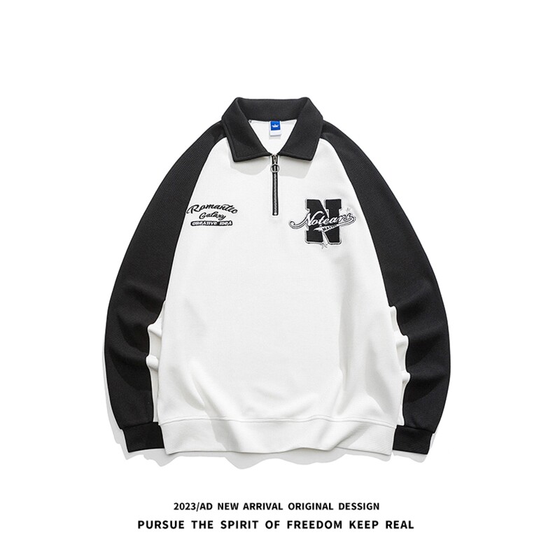 春季新款美式奢潮学院风刺绣撞色polo泡芙格卫衣MY02301-P55图片