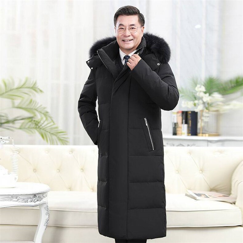 冬装长款过膝加厚中老年白鸭绒羽绒服男爸爸装6577-p130带毛领+10图片