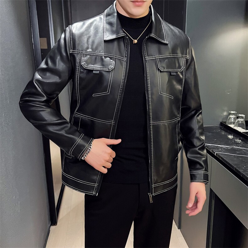 2024秋冬皮衣夹克修身翻领PU机车皮衣外套男py56603-p98M-4XL,男装皮衣,电商D303