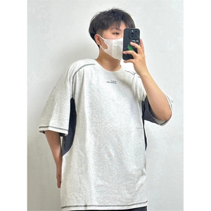 复古潮牌简约字母拼接印花休闲宽松纯棉短袖男女 T555图片