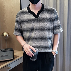 夏打底衫纯色针织条纹圆领T恤短袖社会小伙A236-82567-特P40，男装T恤，电商A236