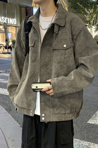 2025秋季新款现货绒感雾花皮衣男立领夹克外套DSA157B-J2559-P96图片