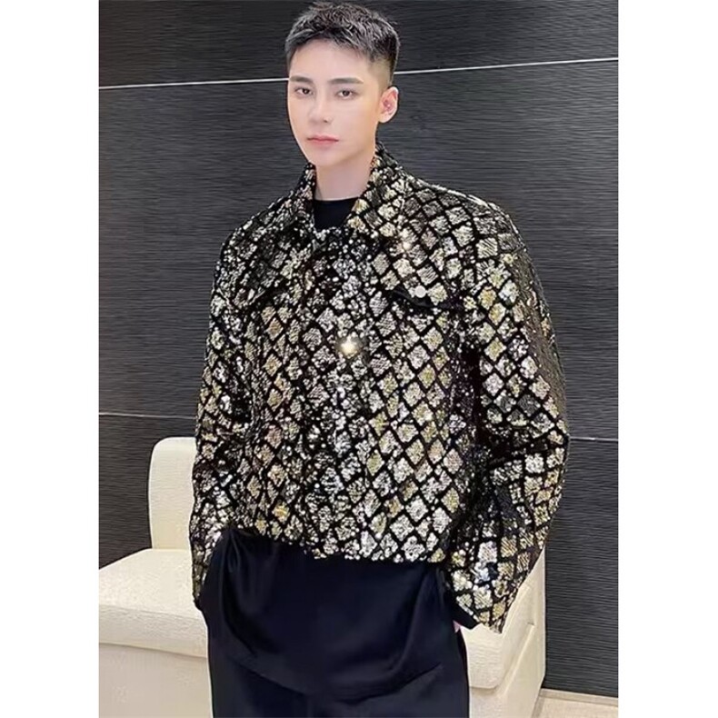 炸街夹克男短春秋个性丝绒亮片外套痞帅小众发型师演出JZB06,男装夹克,星座1116A（原606A-3）