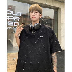 可48小时发货支持抖音得物来样二开美式满天星亮片短袖T恤MTX692，男装T恤，电商A486