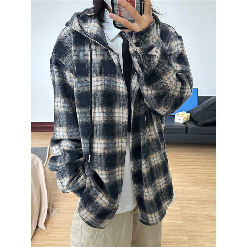 数据毛呢连帽格子衬衫磨毛中性加厚连帽衬衫外套CS069-P48,男装衬衫,星座301C-5