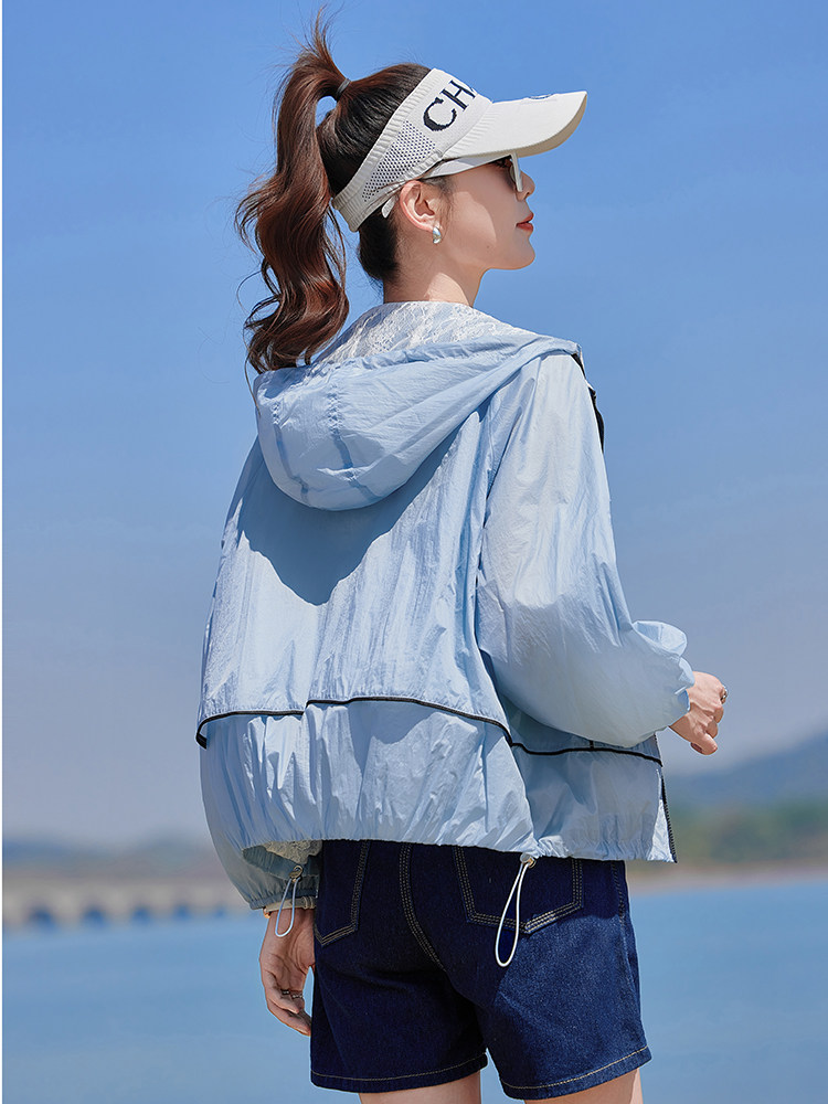 夏季冰丝防晒衣女拼色2026新款小个子防紫外线休闲开衫外套涂层型,女装防晒衣,靓衣阁