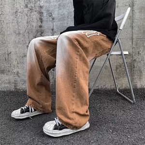 vibe风裤子高街男复古牛仔裤美式oversize西海岸阔腿裤N0334-p45图片