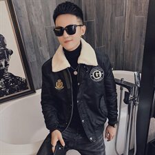 冬季社会小伙翻领羊羔毛机车飞行服棉衣痞帅外套M1195-P128控165，男装棉衣，星座308A