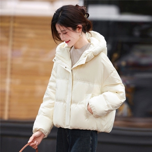 短款连帽羽绒服女2025年冬季新款小个子加厚保暖面包服白鸭绒外套图片
